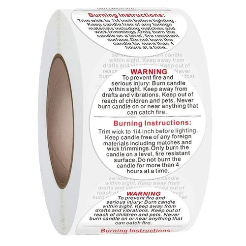 500PCS Candle Warning Labels Roll Round Stickers for Jars Wax Melts Containers