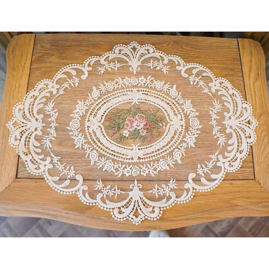 4 Pack Retro Lace Oval Placemats 31x42cm French Crochet Doilies 4 Colors Set - Sky Blue