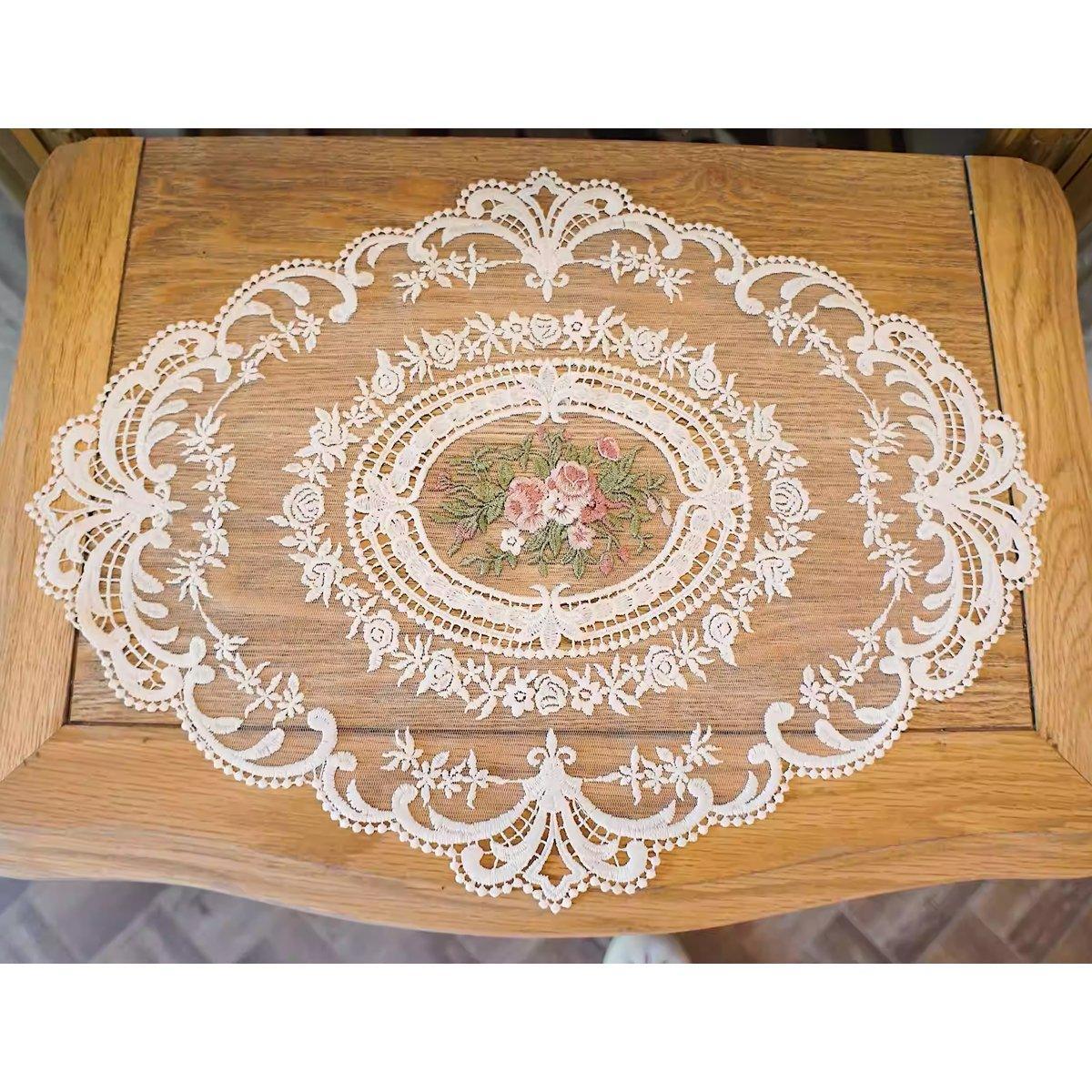 4 Pack Retro Lace Oval Placemats 31x42cm French Crochet Doilies 4 Colors Set - Sky Blue