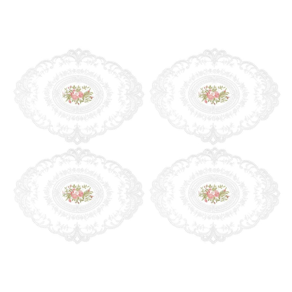 4 Pack Retro Lace Oval Placemats 31x42cm French Crochet Doilies 4 Colors Set - Sky Blue