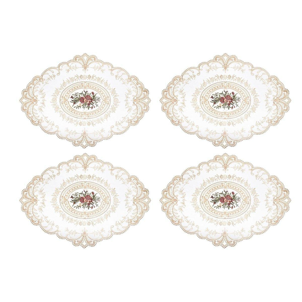 4 Pack Retro Lace Oval Placemats 31x42cm French Crochet Doilies 4 Colors Set - Sky Blue