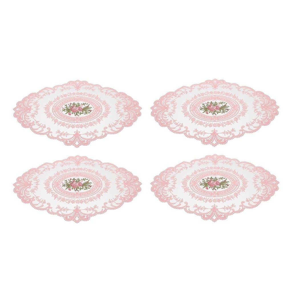 4 Pack Retro Lace Oval Placemats 31x42cm French Crochet Doilies 4 Colors Set - Sky Blue
