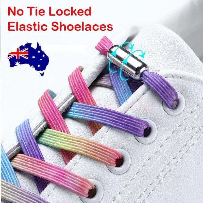 No Tie Locked Elastic Shoelace Shoe Lace Lazy Laces Sneakers Sports - NO.4 Rainbow Pink