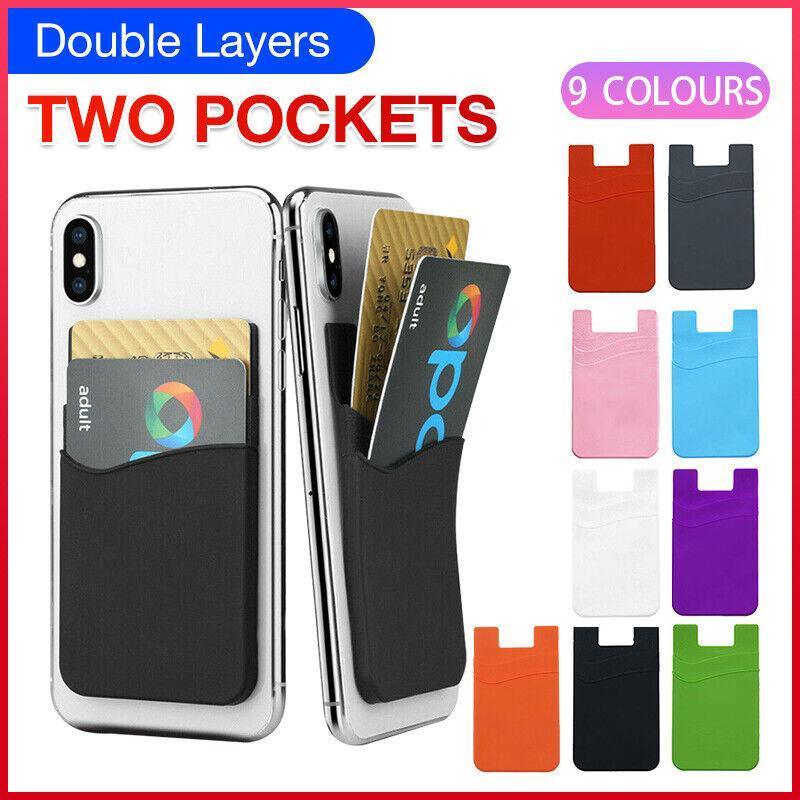 Silicone Phone Card Holder Double Layer Adhesive Wallet with 3M Backing - Grey