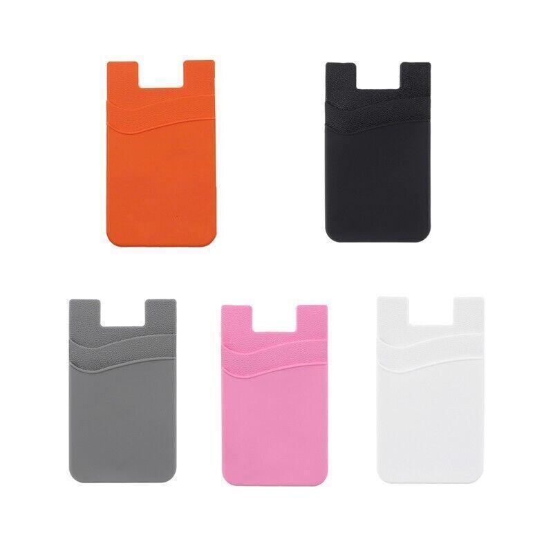 Silicone Phone Card Holder Double Layer Adhesive Wallet with 3M Backing - Orange