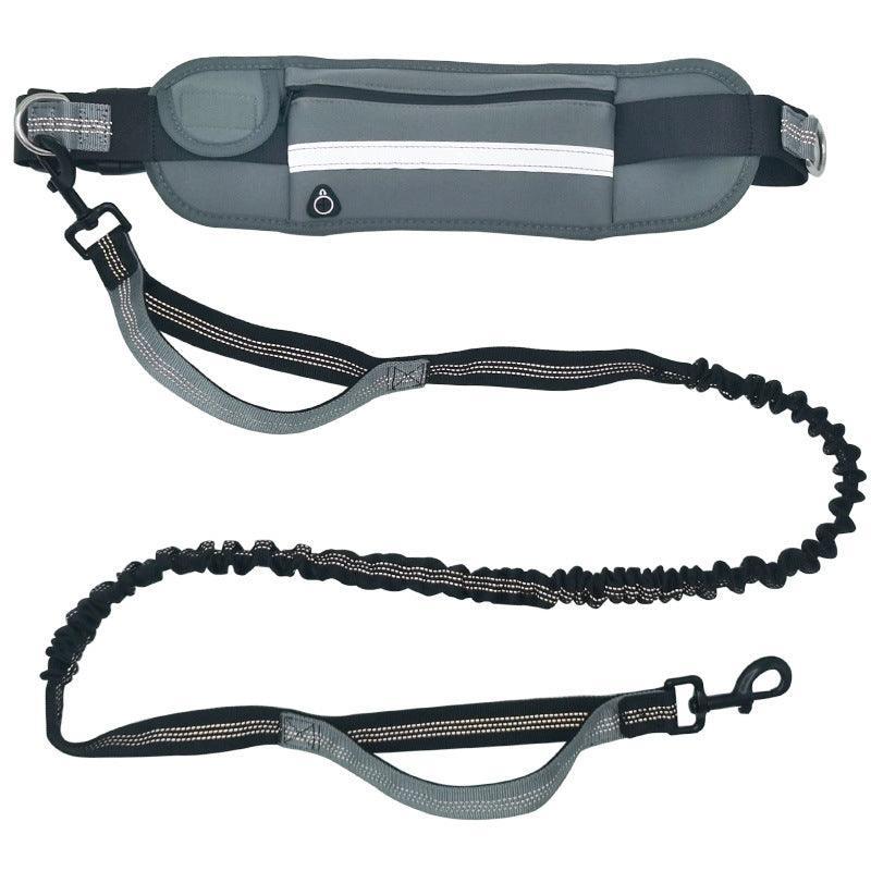 Hands Free Dog Leash Adjustable Lead with Waist Belt Bag for Walking Jogging Running - Black + Blue