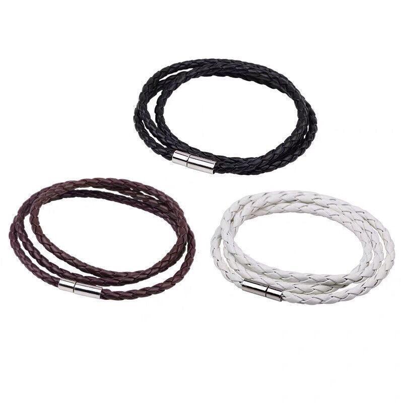 1Pc New Fashion Men Women Three Laps Pu Leather Bracelet Wristband Bangle Punk - Dark Brown