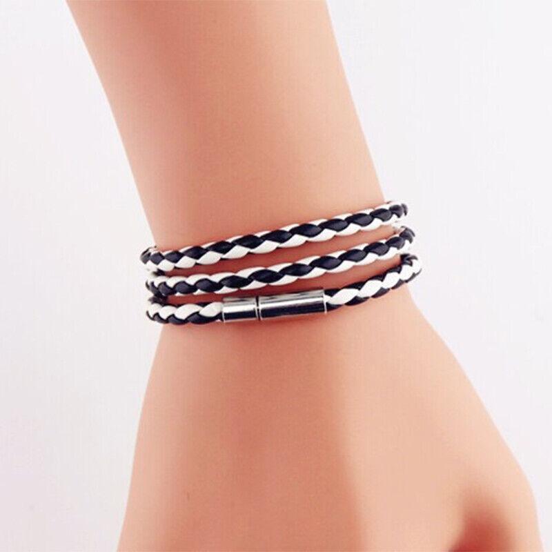 1Pc New Fashion Men Women Three Laps Pu Leather Bracelet Wristband Bangle Punk - Dark Brown