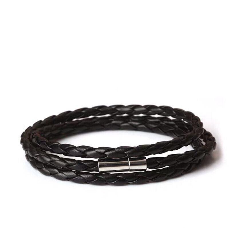 1Pc New Fashion Men Women Three Laps Pu Leather Bracelet Wristband Bangle Punk - Red
