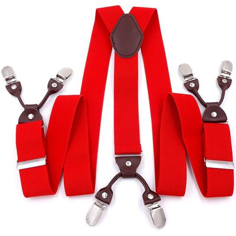 Adjustable 35mm Wide Suspenders for Men with 6 Clips Elastic Leather Braces - Grey