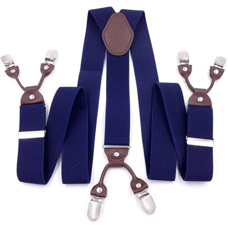 Adjustable 35mm Wide Suspenders for Men with 6 Clips Elastic Leather Braces - Grey