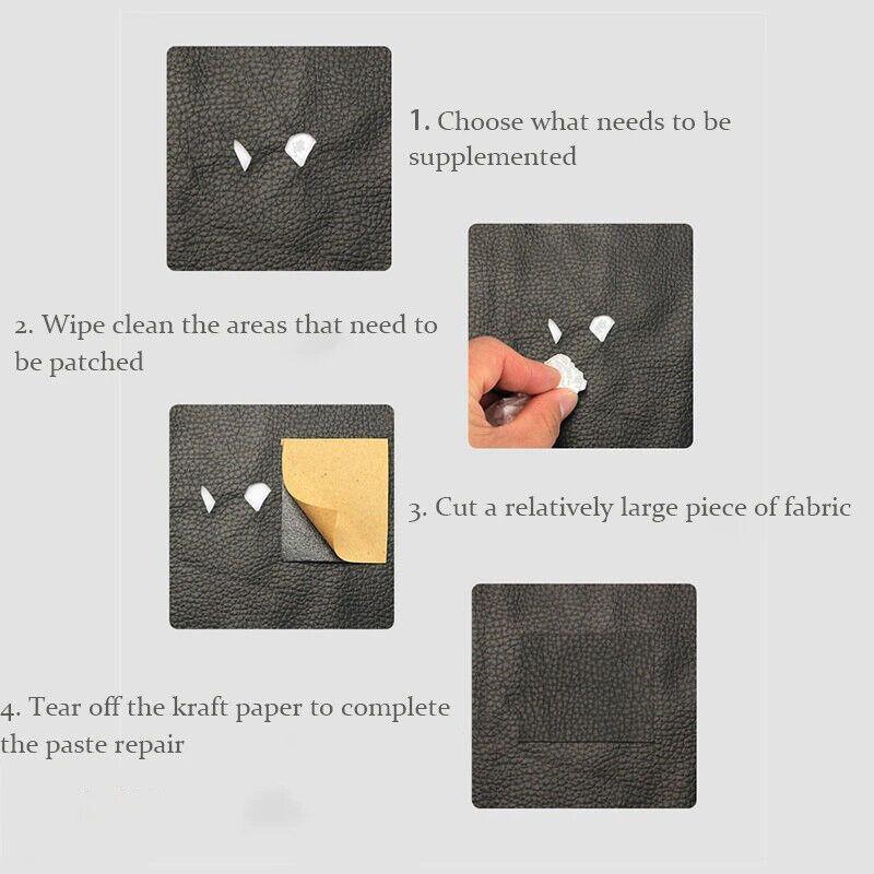 2X Self Adhesive Leather Repair Patches Kit for Sofa Couch Auto Interior Use - Khaki
