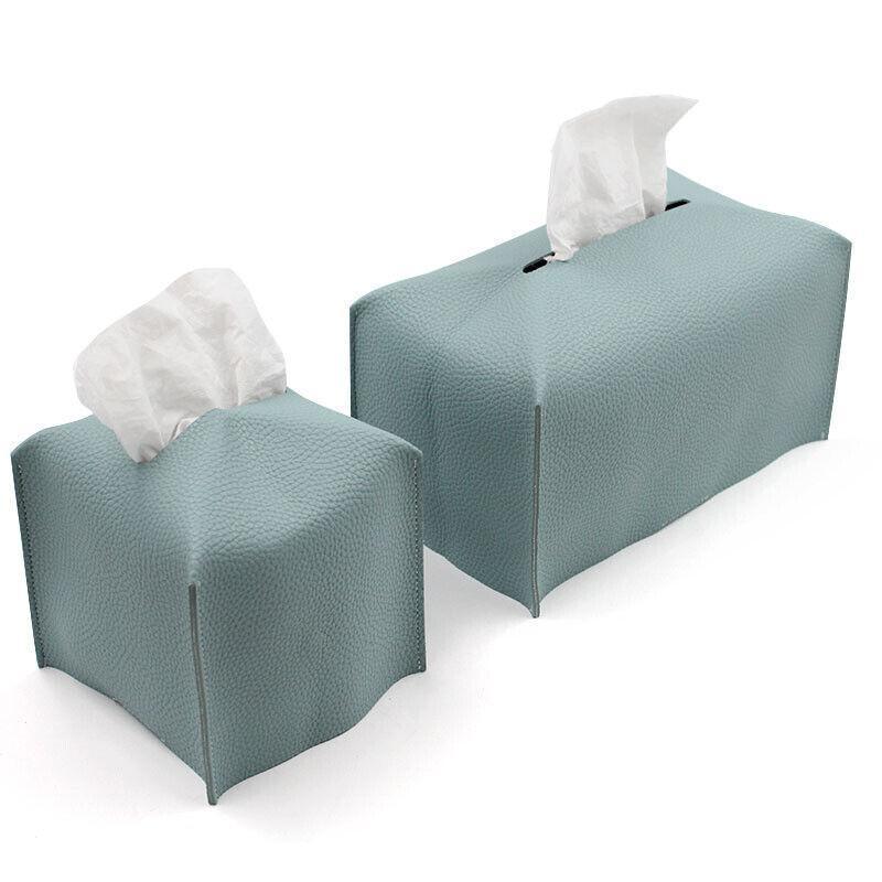 Large Size Tissue Box Dispenser Paper Holder Napkin Case Pu Leather Cover - Green