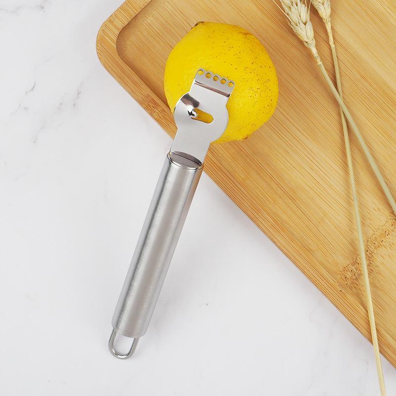 Lemon Zester Grater Knife Tool Stainless Steel with Channel Garnish Citrus Lime - Silver