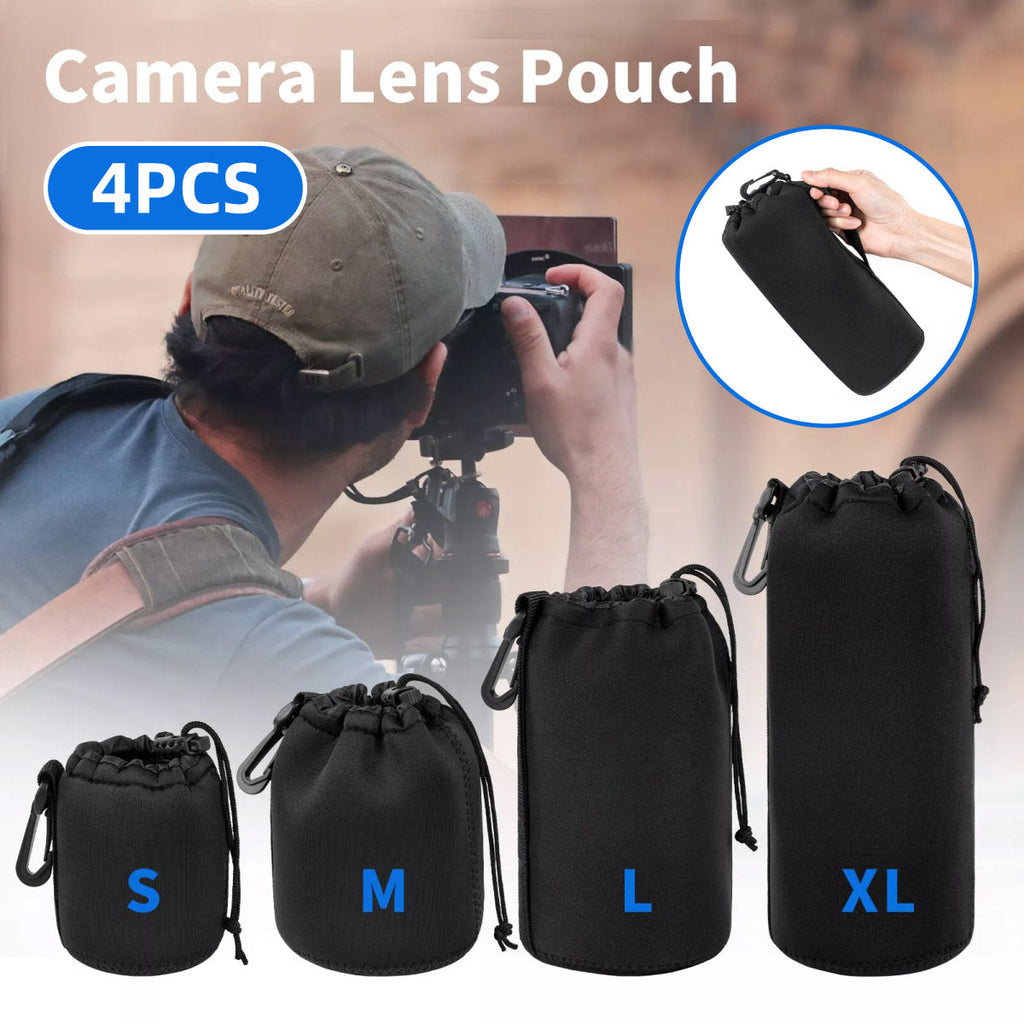 4pcs DSLR Camera Lens Pouch Protective Case Tube Bag Soft Cover for SLR Storage