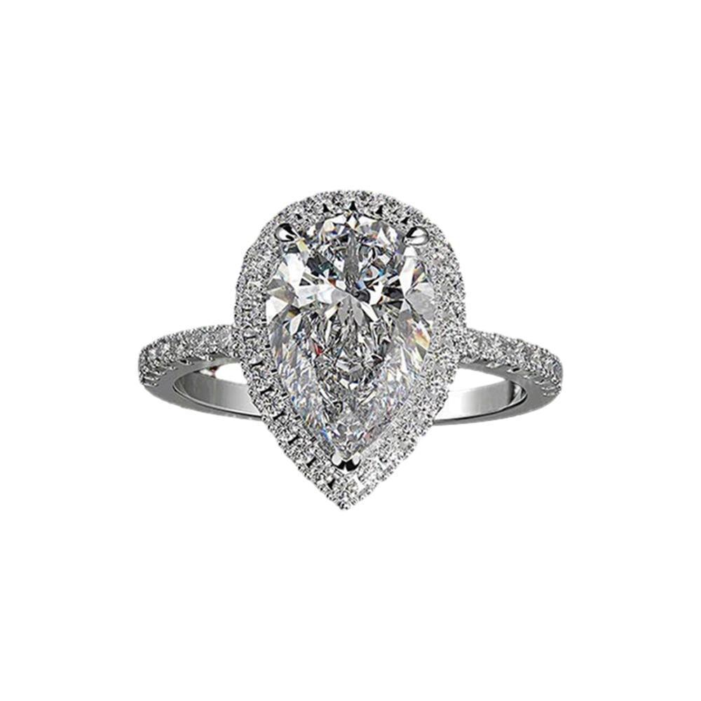 Sparkling Pear Shaped Zircon Cluster Ring Pear Shape Engagement Women Gift - 5