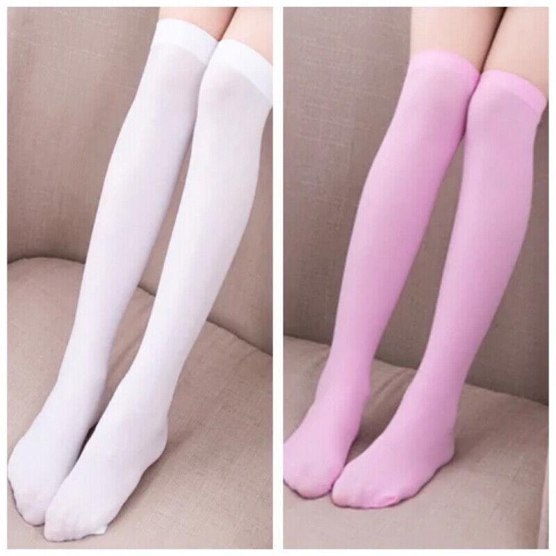 Womens Girls Long Socks Over Knee Thigh High Stockings Hosiery Tights Pantyhose - Pink