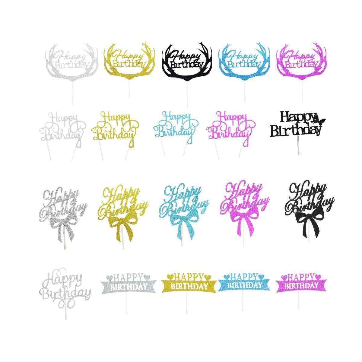 Happy Birthday Cake Topper Colour Printed Acrylic Party Decorations - Gold-Long Strip