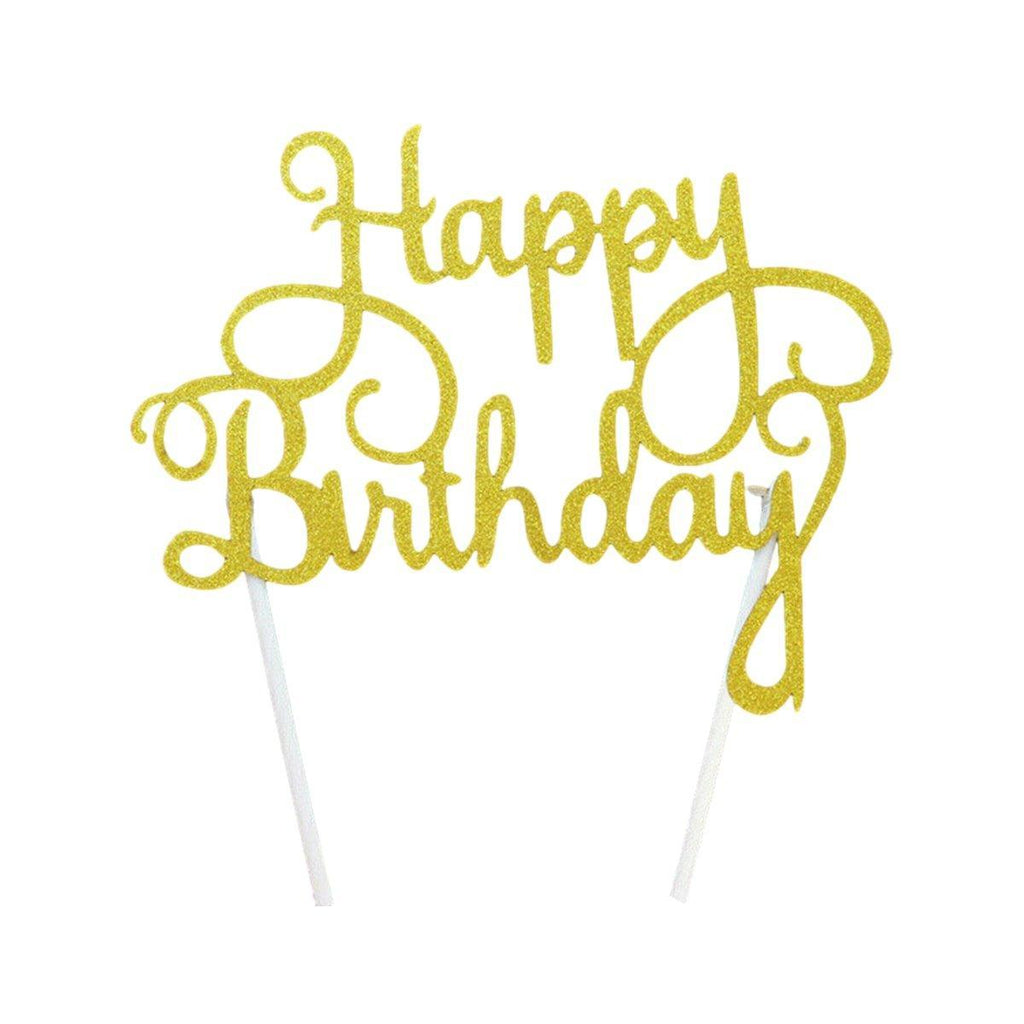Happy Birthday Cake Topper Colour Printed Acrylic Party Decorations - Gold-Long Strip
