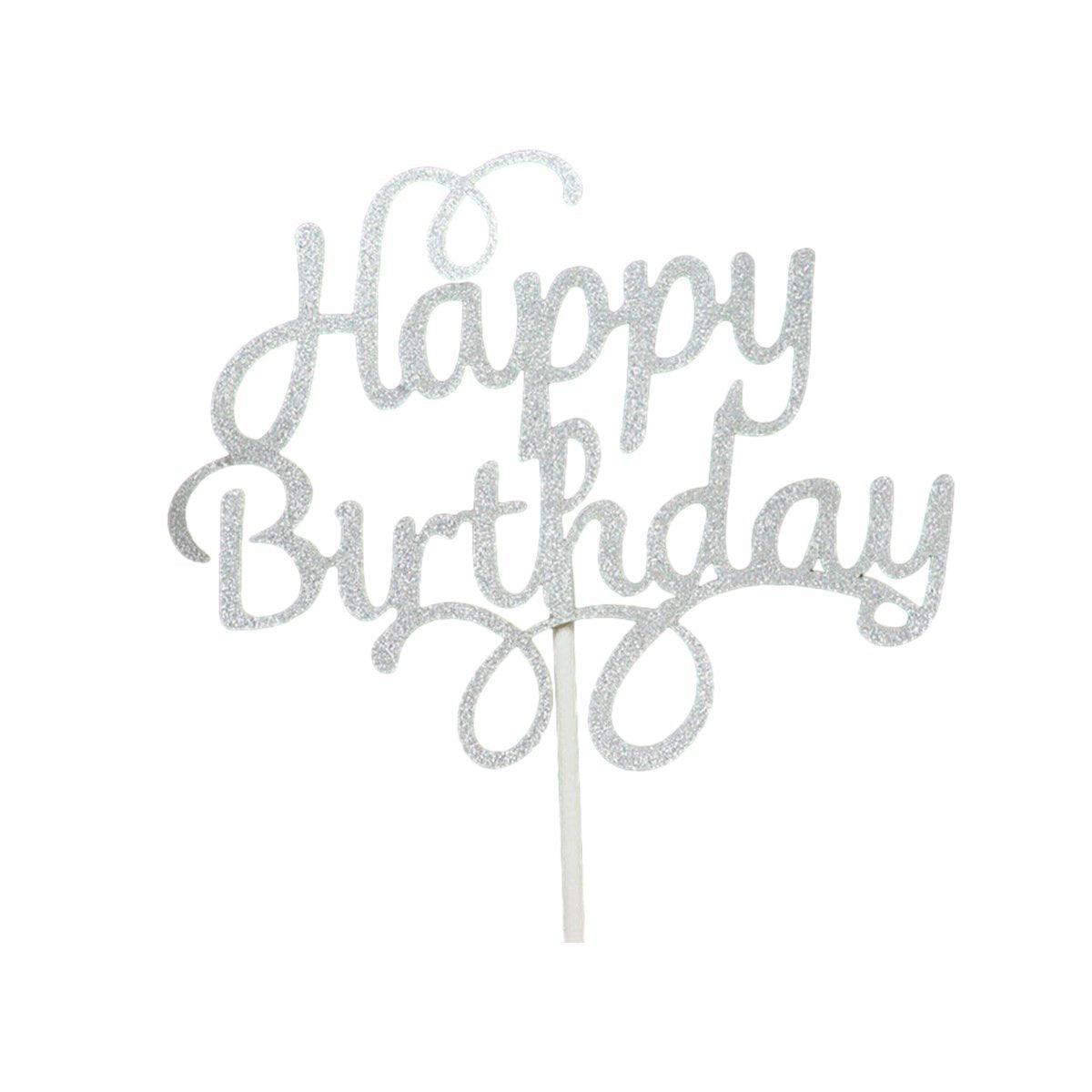 Happy Birthday Cake Topper Colour Printed Acrylic Party Decorations - Rose Red-Line Strip