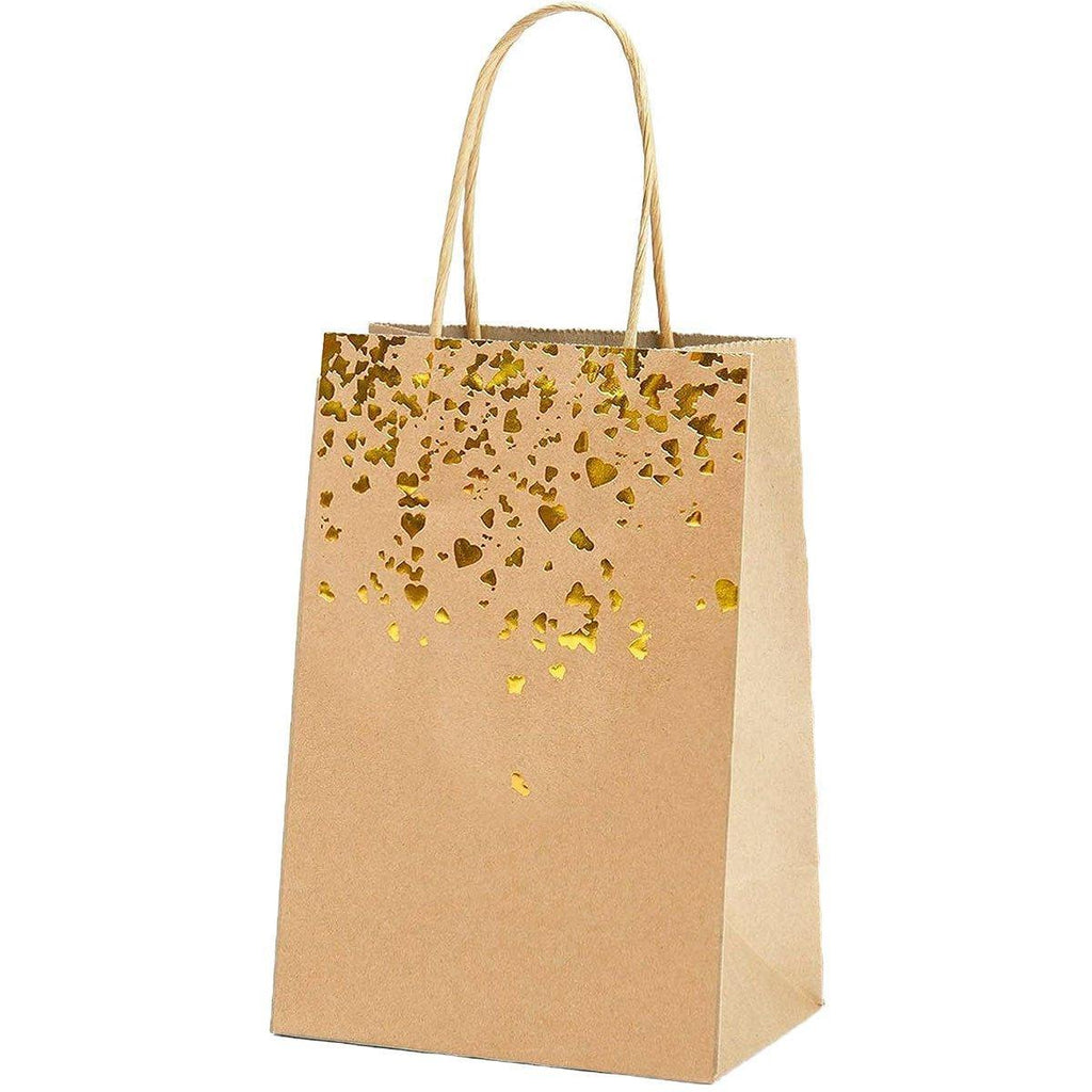30PCS Kraft Paper Gift Bags Small Love Candy Bags Gold Foil Wedding Party Favors - Kraft Brown-Gold Foil