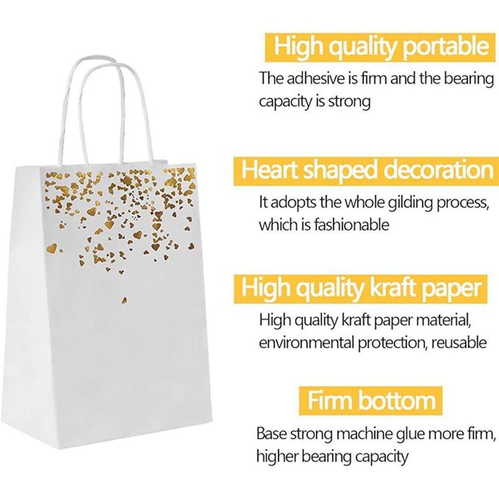 30PCS Kraft Paper Gift Bags Small Love Candy Bags Gold Foil Wedding Party Favors - White-Gold Foil