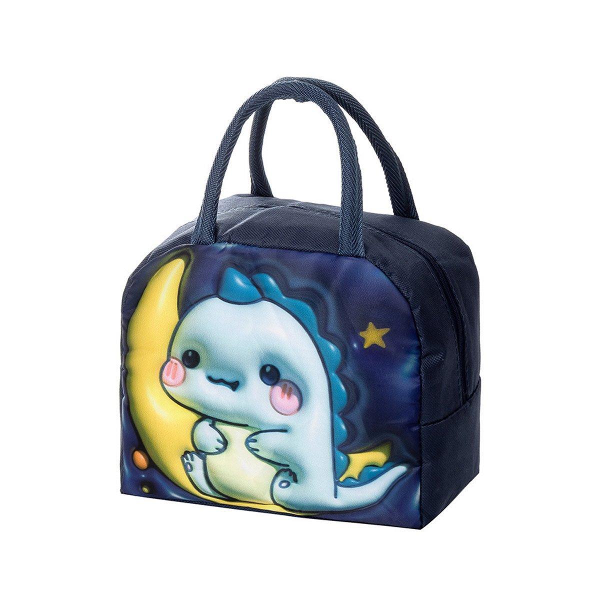 Cute 3D Cartoon Insulated Lunch Bag Oxford Fabric Bento Tote for School Use - Pink Rainbow Unicorn