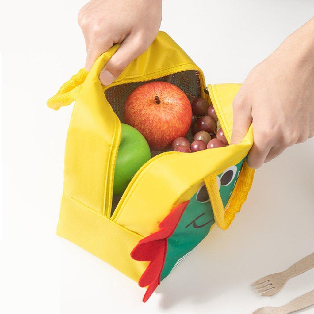 3D Bento Lunch Bag Cartoon Handbag Insulated Food Box Bag for Students LunchTote - Yellow Dinosaur