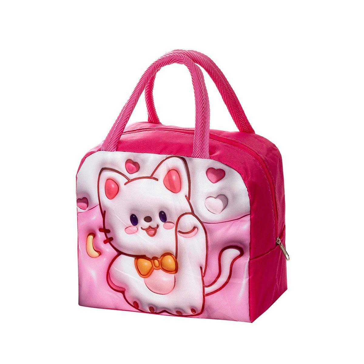 Cute 3D Cartoon Insulated Lunch Bag Oxford Fabric Bento Tote for School Use - Blue Puppy
