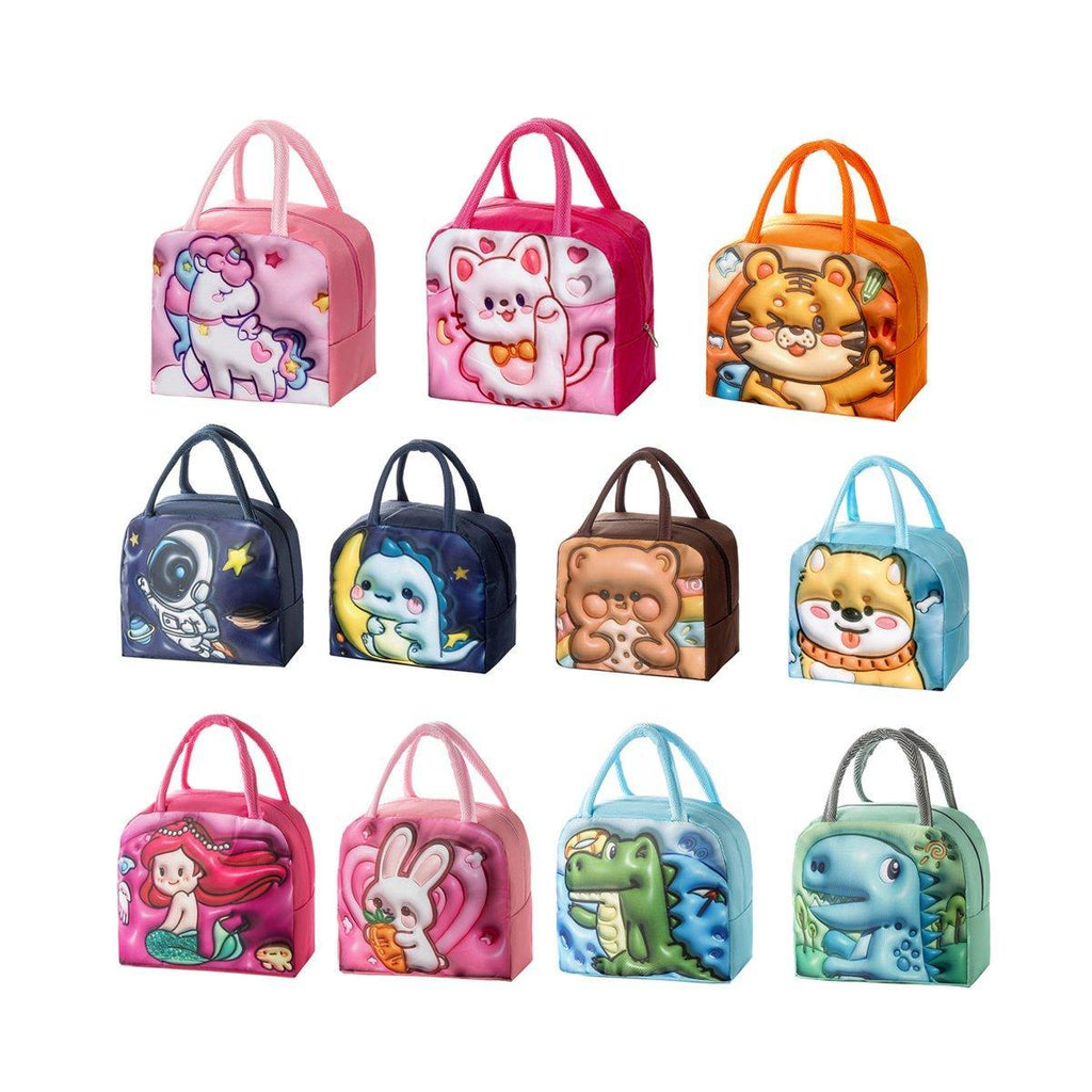 Cute 3D Cartoon Insulated Lunch Bag Oxford Fabric Bento Tote for School Use - Rose Mermaid