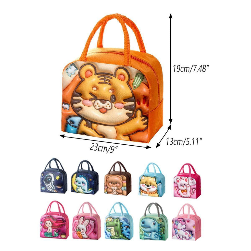 Cute 3D Cartoon Insulated Lunch Bag Oxford Fabric Bento Tote for School Use - Rose Mermaid