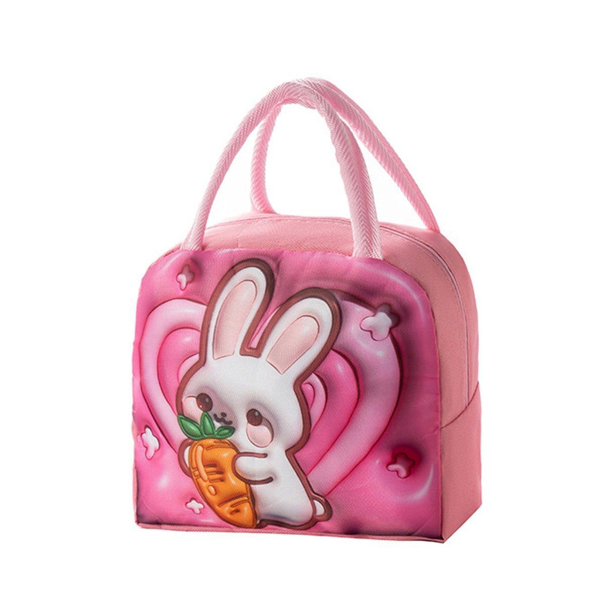 Cute 3D Cartoon Insulated Lunch Bag Oxford Fabric Bento Tote for School Use - Navy Blue Dinosaur