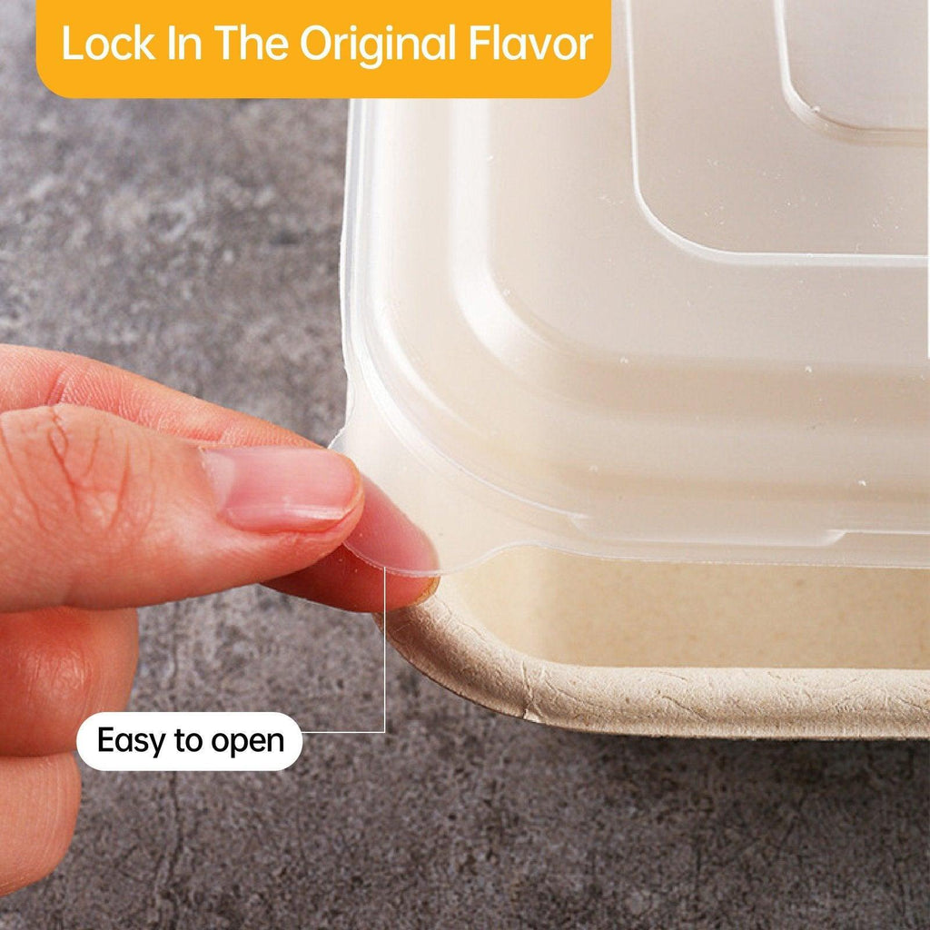 25/50pcs Biodegradable Lunch Box Microwaveable Tray with Compartment Paper Lid - 1400ML-6-50pcs