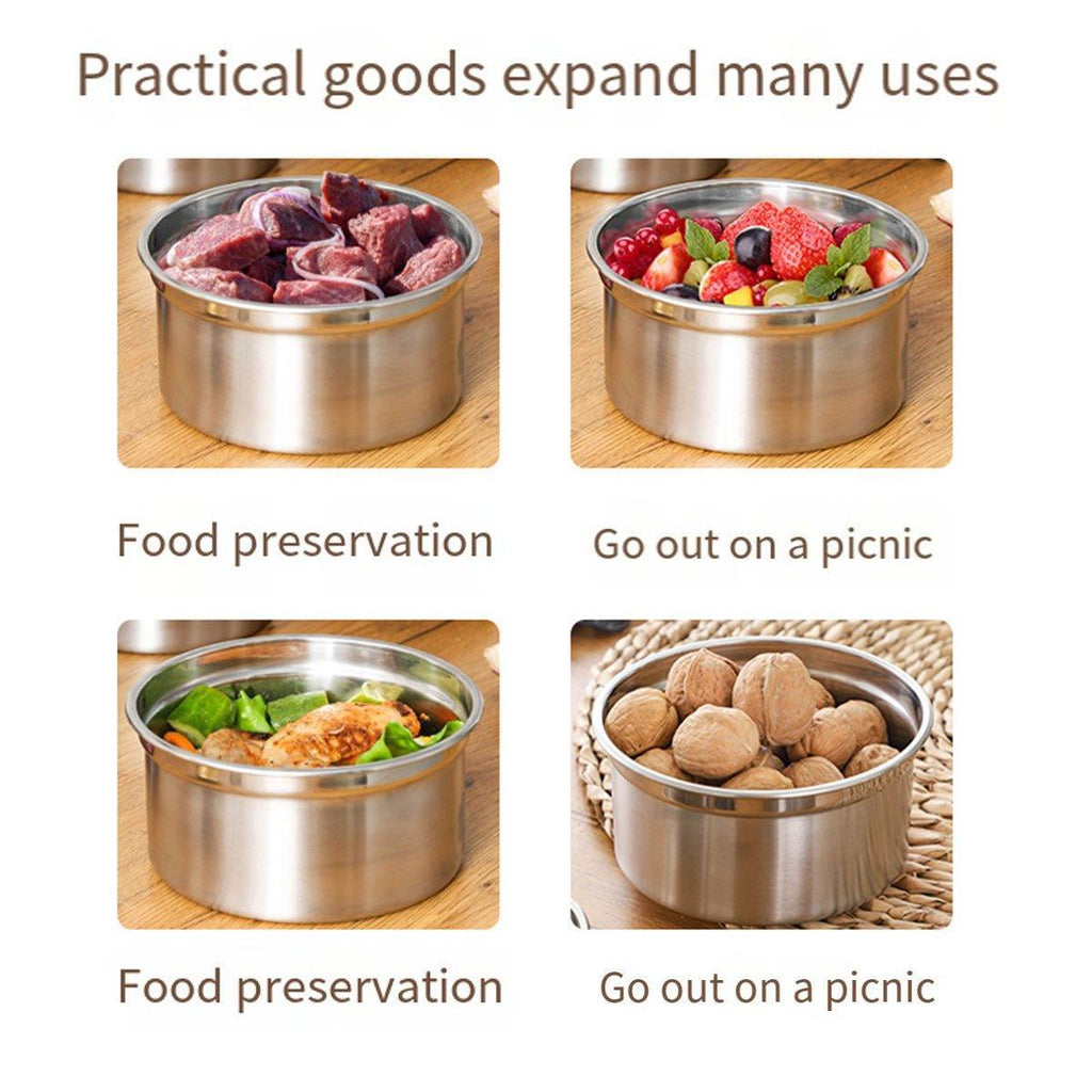 3PCS Stainless Steel Sealed Crisper Storage Box with Lid Round Food Lunch Box - White