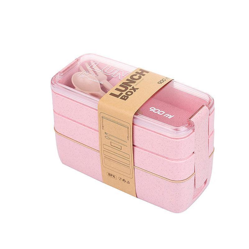 Lunch Box 3-Layer Bento Food Container 900ml with Spoon Fork Portable Student Use - Green