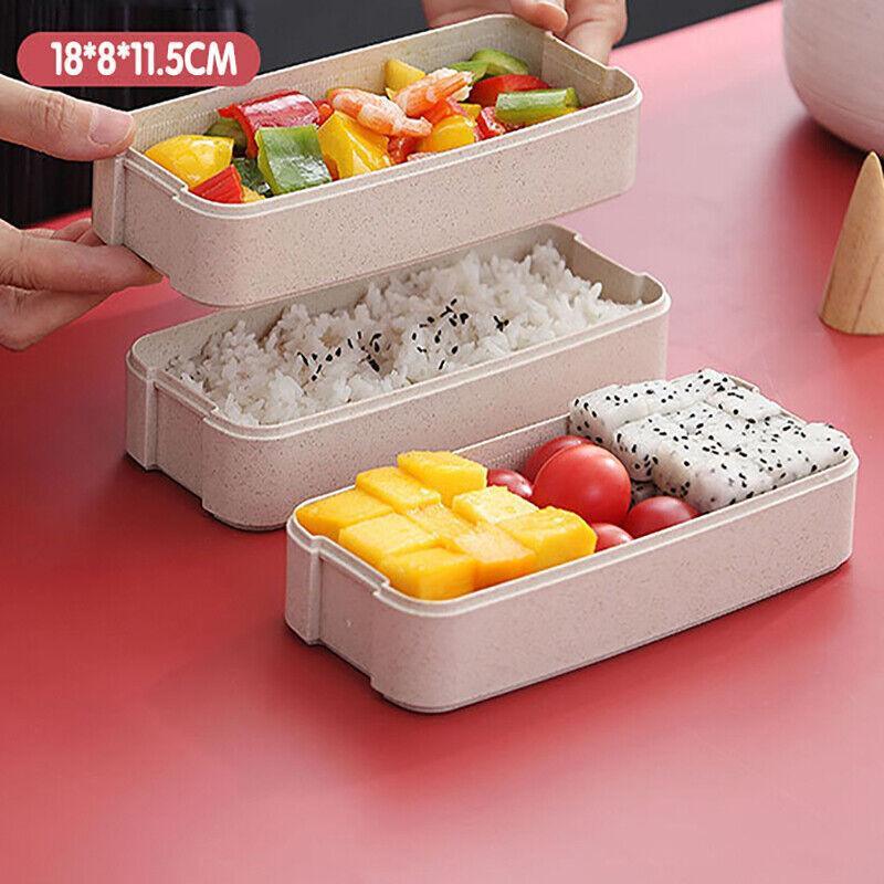 Lunch Box 3-Layer Bento Food Container 900ml with Spoon Fork Portable Student Use - Pink