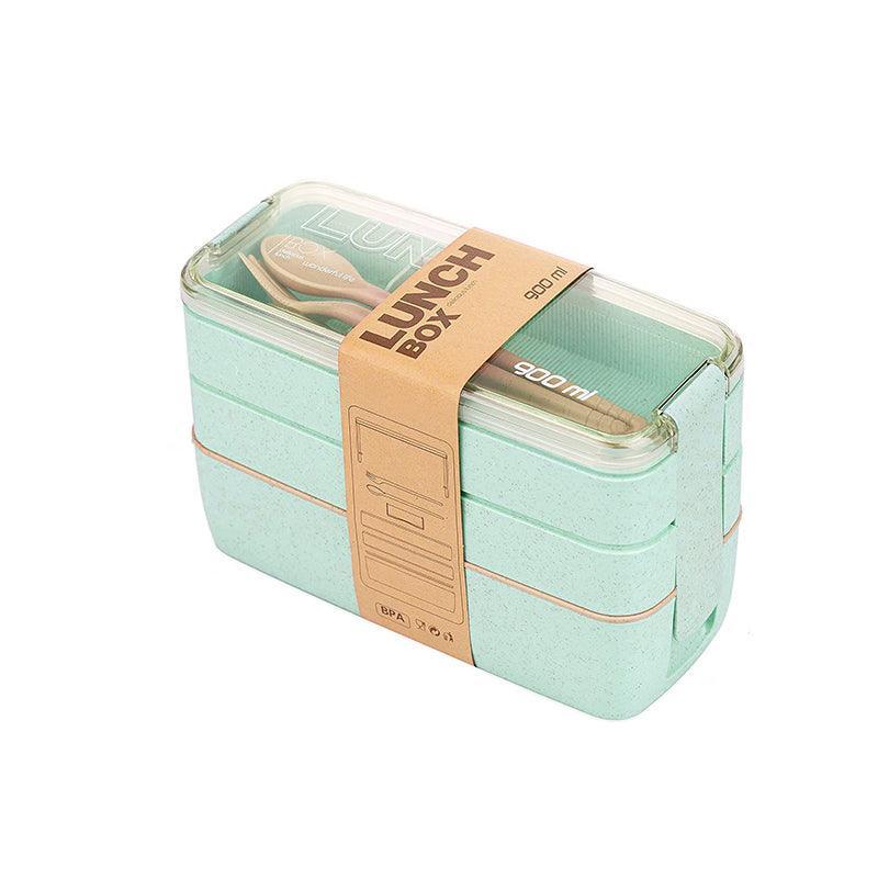 Lunch Box 3-Layer Bento Food Container 900ml with Spoon Fork Portable Student Use - Pink