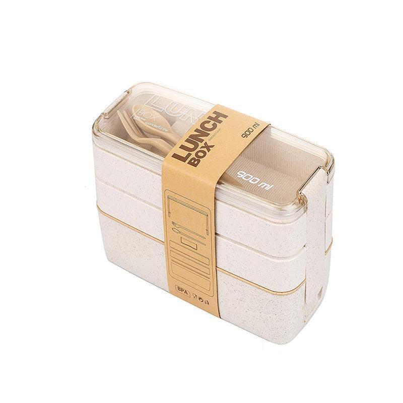 Lunch Box 3-Layer Bento Food Container 900ml with Spoon Fork Portable Student Use - Pink