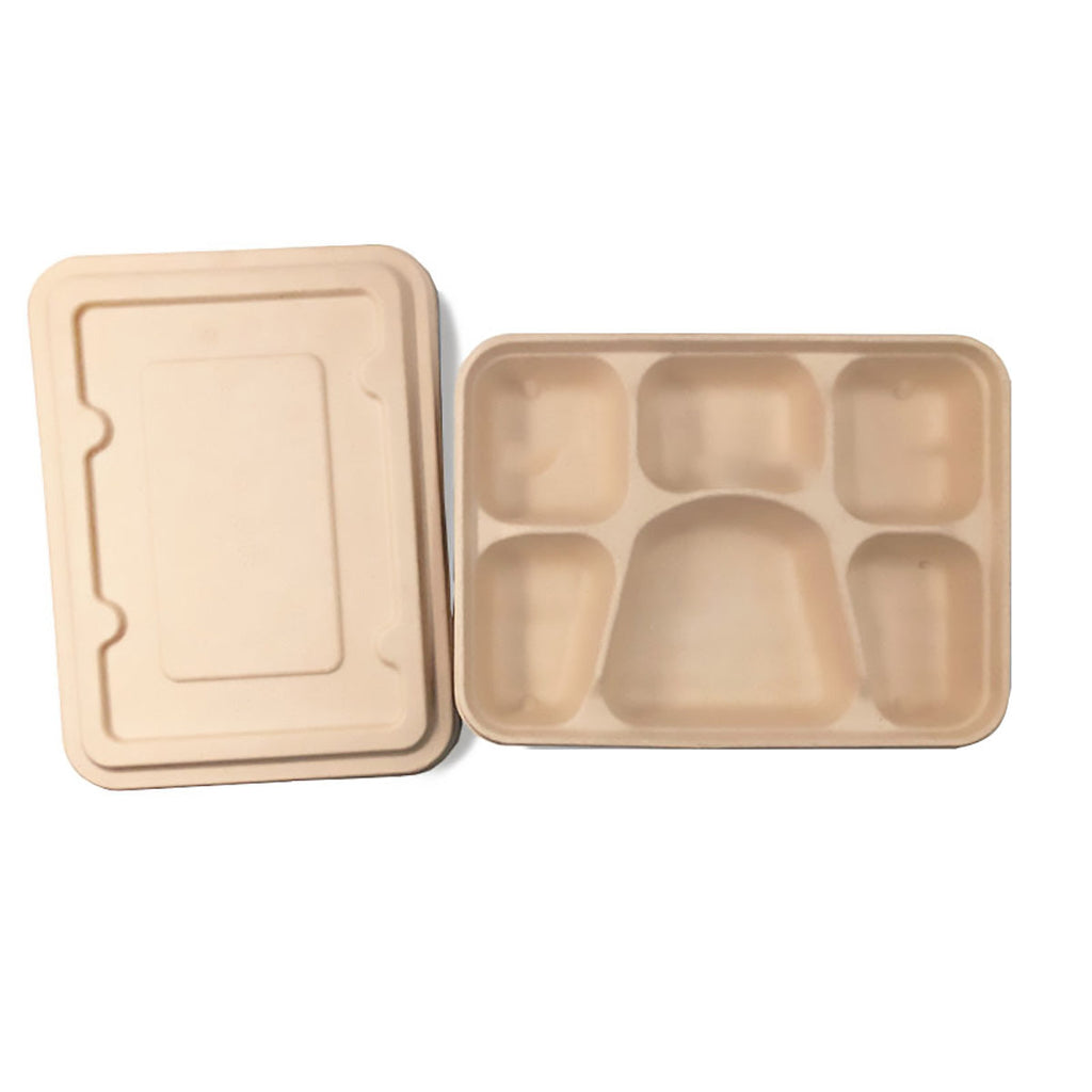 25/50pcs Biodegradable Lunch Box Microwaveable Tray with Compartment Paper Lid - 1200ml-4-25pcs