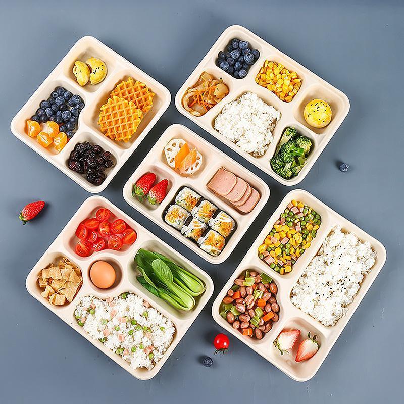 25/50pcs Biodegradable Lunch Box Microwaveable Tray with Compartment Paper Lid - 1400ml-5-25pcs
