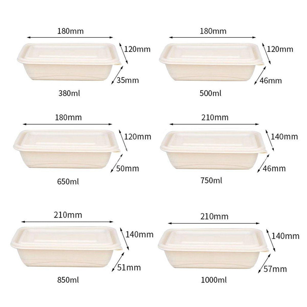 50pcs Eco Friendly Corn Starch Lunch Box Degradable Takeout Bento Container - 750ml