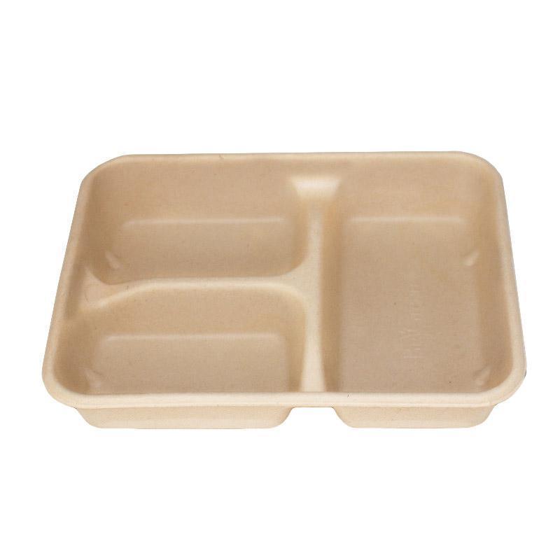 25/50pcs Biodegradable Lunch Box Microwaveable Tray with Compartment Paper Lid - 800ml-50pcs