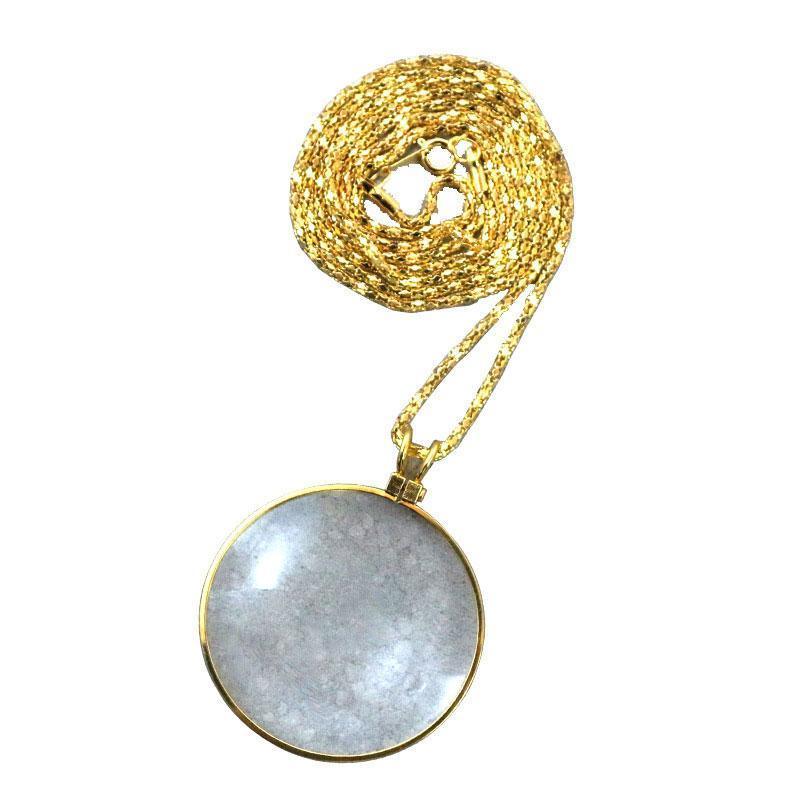 Monocle Lens Necklace 5x Magnifier Magnifying Glass Pendant Coin Gold Silver - Gold