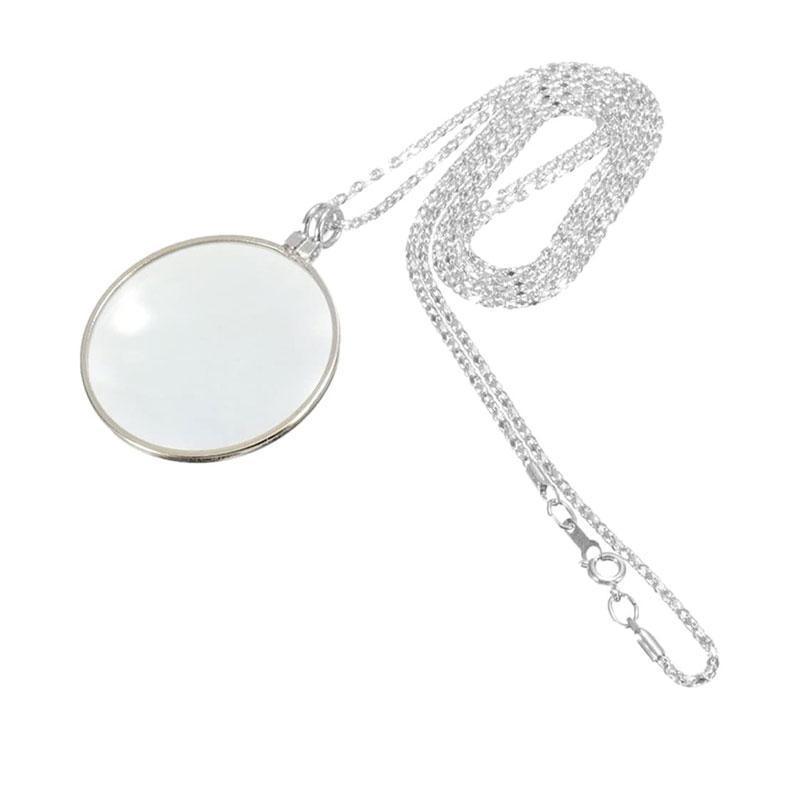 Monocle Lens Necklace 5x Magnifier Magnifying Glass Pendant Coin Gold Silver - Gold