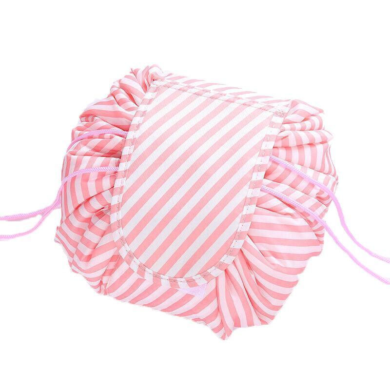 Portable Travel Makeup Bag Drawstring Cosmetic Pouch Lazy Storage Organiser Case - Beige