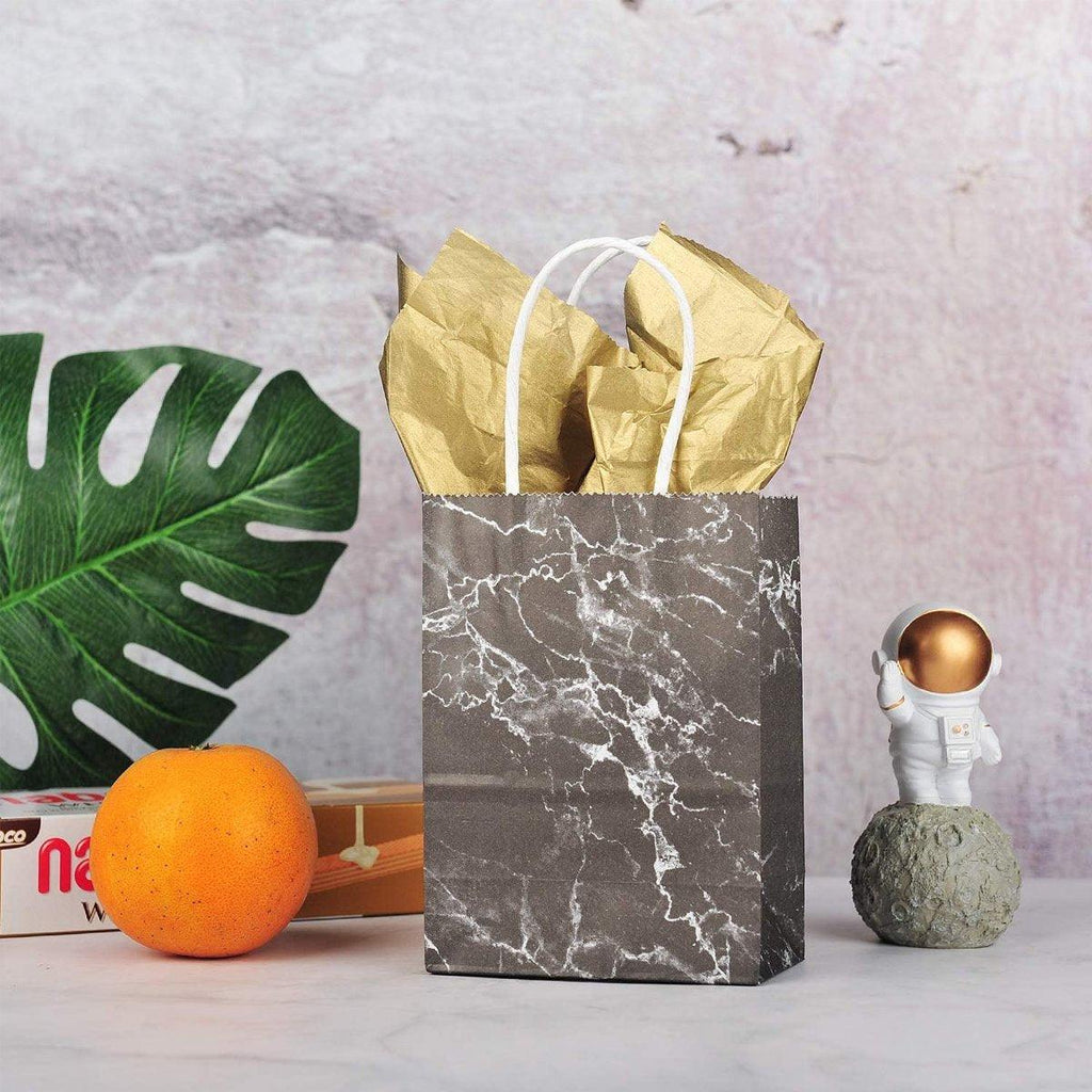 25PCS Marble Series Shopping Paper Bag Luxury Handbag Party Favor Gift Bags Set - Black Gold-S