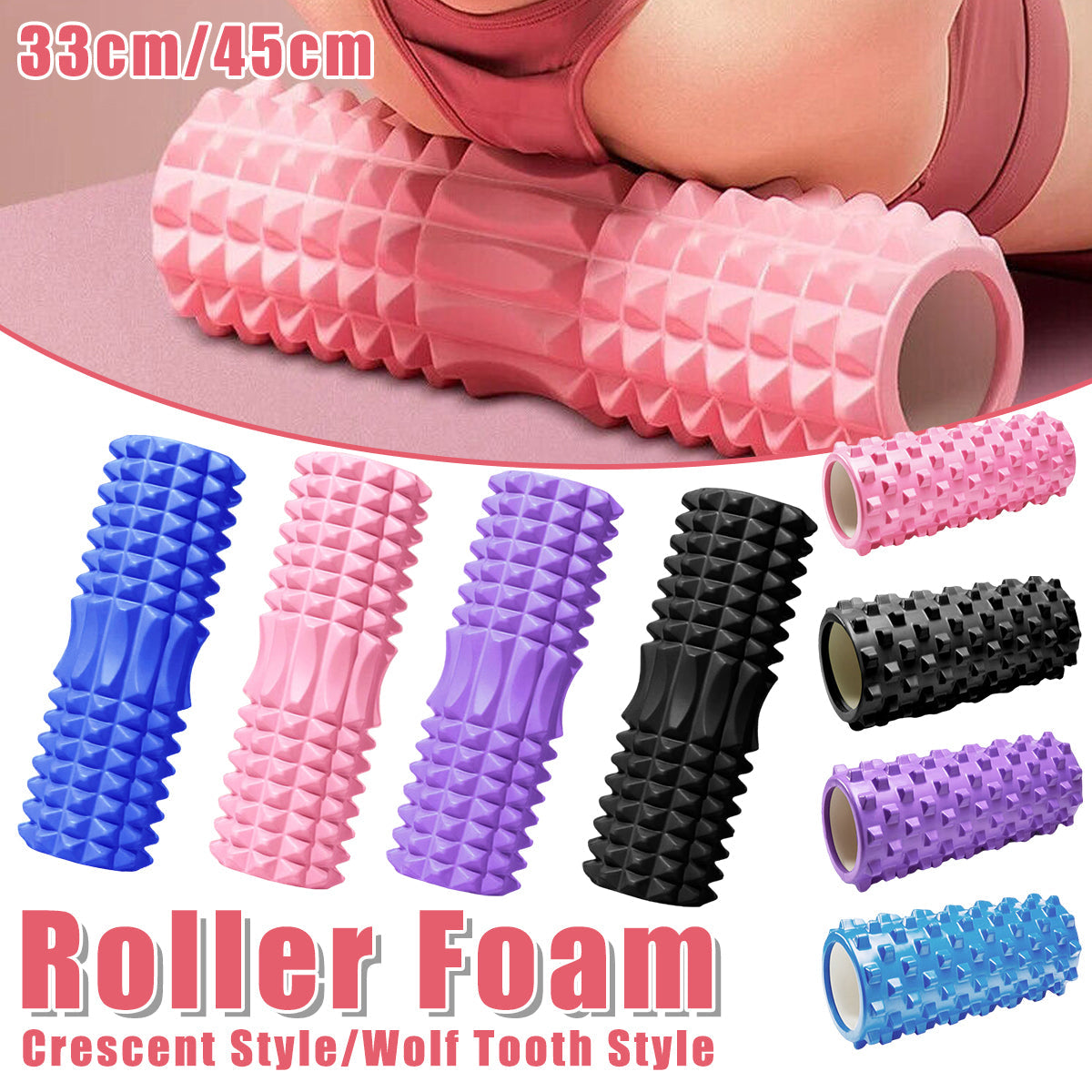 High Density EVA Foam Roller Yoga Massage Stick for Fitness - Crescent Style Pink-45cm