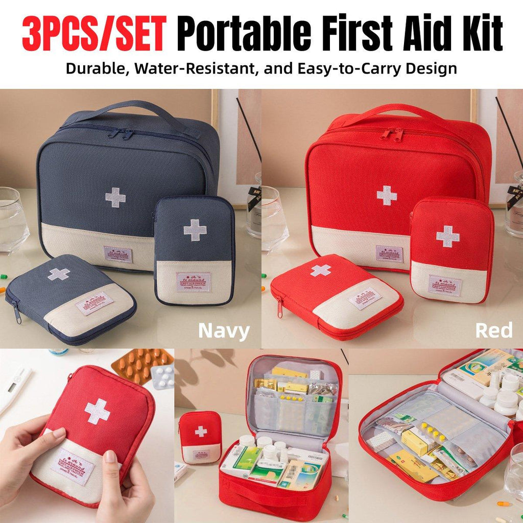 Set of 3 Portable Travel Medical Bags Organiser for Home Emergency Storage Use - Navy