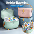 2 Layer Portable First Aid Kit Emergency Medicine Chest Organizer Storage Box - Green
