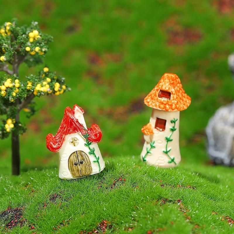 Miniature Decor Garden House Mini Fairy House Cottage Mushroom House Resin Craft - 2# Yellow